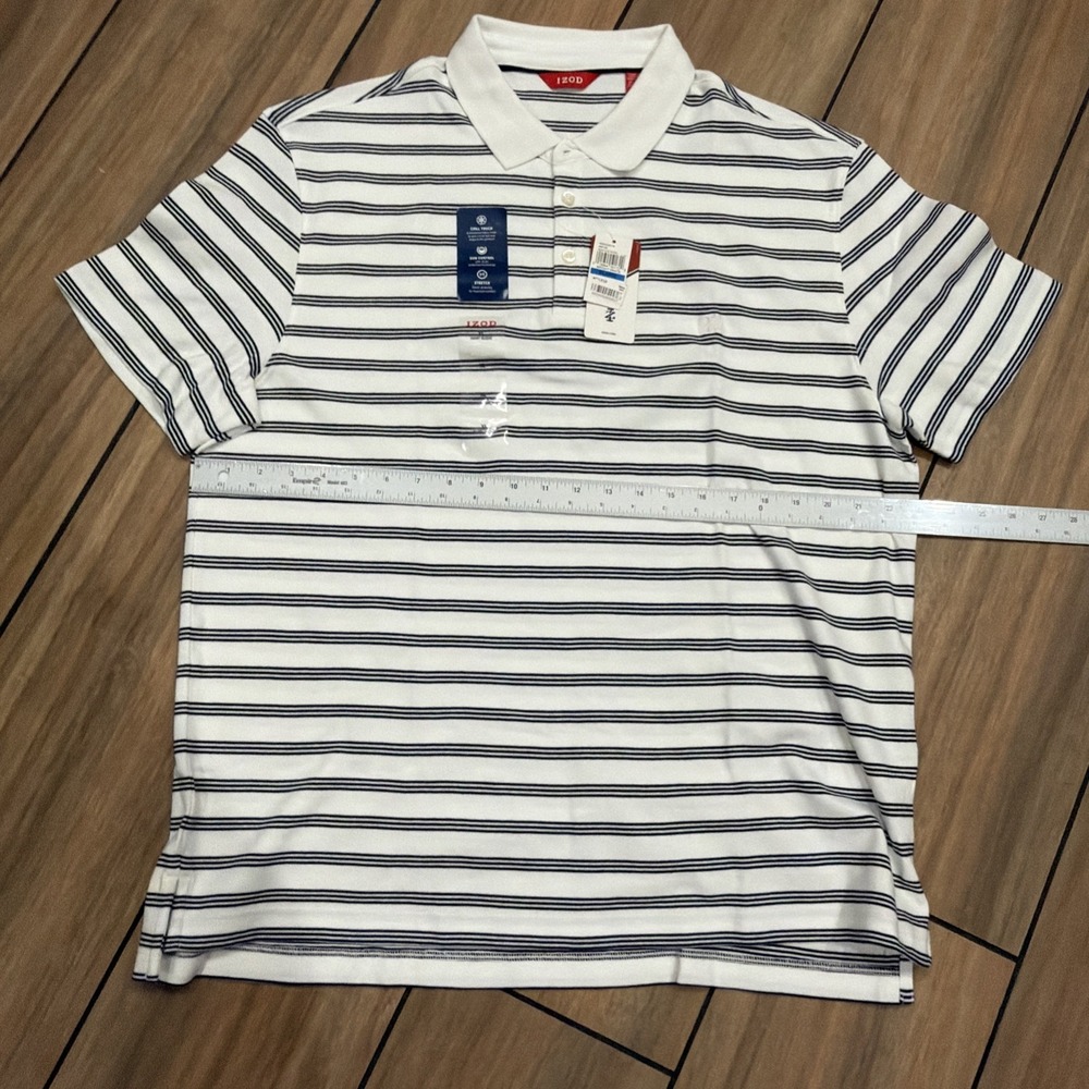 NEW IZOD Men's Large White Navy Striped Polo Shirt 100% Cotton MSRP $48 NWT - Picture 5 of 6
